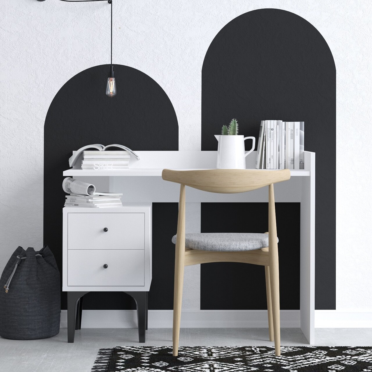 Birou, Hanah Home, Dow, 100x80x45 cm, Alb - imagine 5